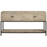 Benzara 4 Door Console Sofa Table with Carved Diamond Pattern, Distressed White BM227115 White Solid wood, Engineered wood BM227115