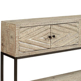 Benzara 4 Door Console Sofa Table with Carved Diamond Pattern, Distressed White BM227115 White Solid wood, Engineered wood BM227115