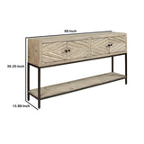 Benzara 4 Door Console Sofa Table with Carved Diamond Pattern, Distressed White BM227115 White Solid wood, Engineered wood BM227115