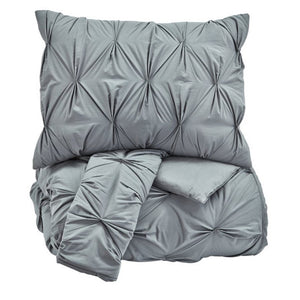 Benzara Fabric King Size Quilt Set with Pintuck Design and 2 Shams, Gray BM227125 Gray Fabric BM227125