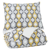 Fabric Queen Size Quilt Set with Diamond Pattern, Gray and Yellow