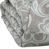 Benzara Fabric King Size Quilt Set with Scroll Floral Motifs and 2 Shams, Gray BM227133 Gray Fabric BM227133