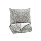 Benzara Fabric King Size Quilt Set with Scroll Floral Motifs and 2 Shams, Gray BM227133 Gray Fabric BM227133