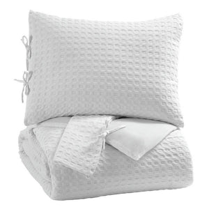 Benzara Fabric King Size Quilt Set with Stitched Grid Pattern and 2 Shams, White BM227134 White Fabric BM227134