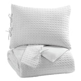 Fabric King Size Quilt Set with Stitched Grid Pattern and 2 Shams, White