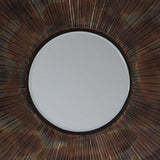 Benzara Round Metal Frame Accent Mirror with Sunburst Design, Antique Bronze BM227152 Bronze Metal and Mirror BM227152