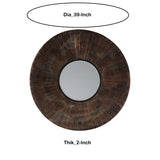 Benzara Round Metal Frame Accent Mirror with Sunburst Design, Antique Bronze BM227152 Bronze Metal and Mirror BM227152