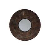 Round Metal Frame Accent Mirror with Sunburst Design, Antique Bronze