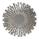 Benzara Round Shaped Metal Accent Mirror with Sunburst Design, Silver BM227153 Silver Metal and Mirror BM227153