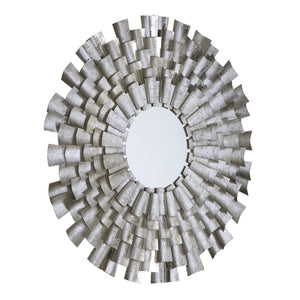 Benzara Round Shaped Metal Accent Mirror with Sunburst Design, Silver BM227153 Silver Metal and Mirror BM227153