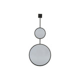 Round Metal Accent Mirror with Stacked Design, Black and Silver