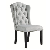 Benzara Button Tufted Fabric Upholstered Side Chair with Wooden Legs,Set of 2, Gray BM227171 Gray Solid Wood and Fabric BM227171