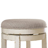 Benzara Swivel Backless Barstool with Fabric Cushioned Seat, Antique White BM227172 White Solid Wood and Fabric BM227172