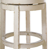 Benzara Swivel Backless Barstool with Fabric Cushioned Seat, Antique White BM227172 White Solid Wood and Fabric BM227172