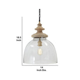 Benzara Glass Dome Pendant Light with Wood Finial Crown Top, Brown and Clear BM227175 Brown and Clear Solid Wood, Metal and Glass BM227175
