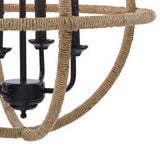 Benzara Intersected Round Metal Pendant Light with Jute Wrapping, Black and Brown BM227180 Brown and Black Metal BM227180