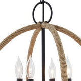 Benzara Intersected Round Metal Pendant Light with Jute Wrapping, Black and Brown BM227180 Brown and Black Metal BM227180