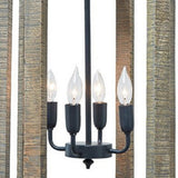 Benzara Intersected Wooden Frame Pendant Light with Metal Support, Gray and Black BM227184 Gray and Black Solid Wood and Metal BM227184