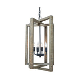 Intersected Wooden Frame Pendant Light with Metal Support, Gray and Black