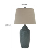 Benzara 150 Watt Ceramic Body Table Lamp with Tapered Fabric Shade, Green and Beige BM227185 Green and Beige Ceramic and Fabric BM227185