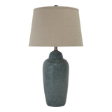 Benzara 150 Watt Ceramic Body Table Lamp with Tapered Fabric Shade, Green and Beige BM227185 Green and Beige Ceramic and Fabric BM227185