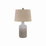 Benzara Ceramic Body Table Lamp with Brushed Details, Set of 2, Beige and White BM227188 Beige and White Ceramic and Fabric BM227188