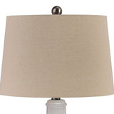 Benzara Ceramic Body Table Lamp with Brushed Details, Set of 2, Beige and White BM227188 Beige and White Ceramic and Fabric BM227188