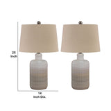 Benzara Ceramic Body Table Lamp with Brushed Details, Set of 2, Beige and White BM227188 Beige and White Ceramic and Fabric BM227188