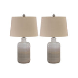 Ceramic Body Table Lamp with Brushed Details, Set of 2, Beige and White