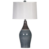 Benzara Pot Bellied Ceramic Table Lamp with Brushed Details,Set of 2,Gray and White BM227189 Gray and White Ceramic and Fabric BM227189