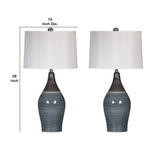 Benzara Pot Bellied Ceramic Table Lamp with Brushed Details,Set of 2,Gray and White BM227189 Gray and White Ceramic and Fabric BM227189