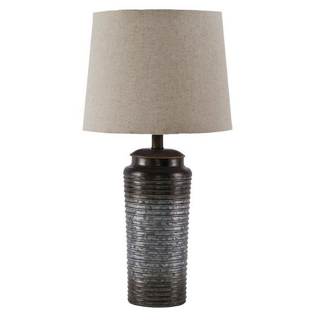 Benzara Ribbed Design Metal Body Table Lamp with Tapered Fabric Shade,Set of 2,Gray BM227191 Gray Metal and Fabric BM227191