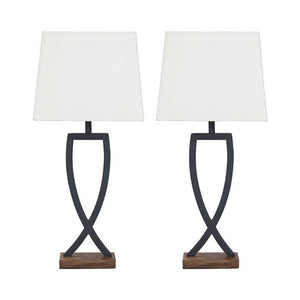 Benzara Criss Cross Metal Table Lamp with Fabric Shade, Set of 2, Gray and White BM227192 Gray and White Metal and Fabric BM227192