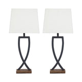 Criss Cross Metal Table Lamp with Fabric Shade, Set of 2, Gray and White