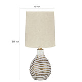 Benzara Pot Bellied Metal Table Lamp with Textured Golden Embellishment, White BM227194 White Metal and Fabric BM227194