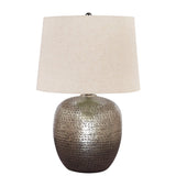 Bellied metal Body Table Lamp with Splotched Details, Brass and Cream