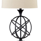 Benzara Orb Shaped Metal Table Lamp with Tapered Fabric Shade, Black and White BM227202 Black and White Metal and Fabric BM227202