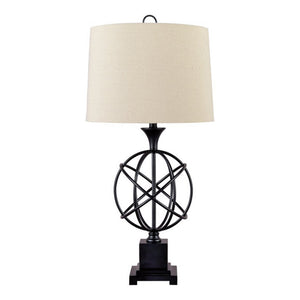 Benzara Orb Shaped Metal Table Lamp with Tapered Fabric Shade, Black and White BM227202 Black and White Metal and Fabric BM227202