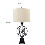 Benzara Orb Shaped Metal Table Lamp with Tapered Fabric Shade, Black and White BM227202 Black and White Metal and Fabric BM227202