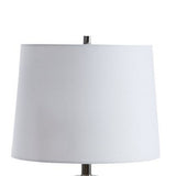 Benzara Glass Table Lamp with Fabric Drum Shade, White and Pink BM227211 Pink, White Metal, Glass, Fabric BM227211