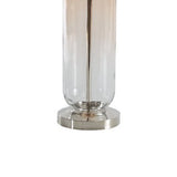 Benzara Glass Table Lamp with Fabric Drum Shade, White and Pink BM227211 Pink, White Metal, Glass, Fabric BM227211