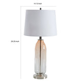 Benzara Glass Table Lamp with Fabric Drum Shade, White and Pink BM227211 Pink, White Metal, Glass, Fabric BM227211