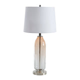 Glass Table Lamp with Fabric Drum Shade, White and Pink