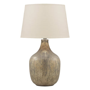 Benzara Mercury Glass Table Lamp with Drum Shade, Gold and Beige BM227212 Gold, Beige Glass, Fabric BM227212