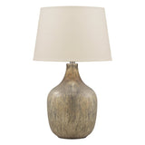 Benzara Mercury Glass Table Lamp with Drum Shade, Gold and Beige BM227212 Gold, Beige Glass, Fabric BM227212