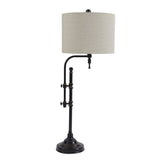 Benzara Metal Table Lamp with Drum shade and Adjustable Arm, Gray and Black BM227216 Gray, Black Metal, Fabric BM227216