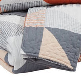 Benzara 3 Piece Fabric Full Coverlet Set with Geometric Print, Gray and Orange BM227234 Gray and Orange Fabric BM227234