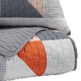 Benzara 3 Piece Fabric Full Coverlet Set with Geometric Print, Gray and Orange BM227234 Gray and Orange Fabric BM227234