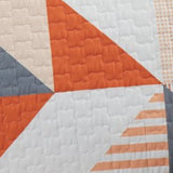 Benzara 3 Piece Fabric Full Coverlet Set with Geometric Print, Gray and Orange BM227234 Gray and Orange Fabric BM227234