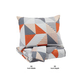 Benzara 3 Piece Fabric Full Coverlet Set with Geometric Print, Gray and Orange BM227234 Gray and Orange Fabric BM227234